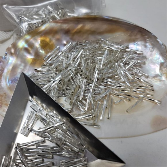 Glass Twisted Bugle Beads, Czech Glass, Silver - Picture 6 of 7